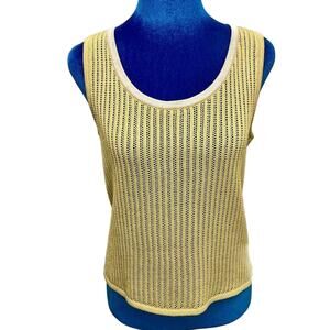 Vintage Y2K St John Ribbed Crochet Sweater Knit Scoop Neck Top Sleeveless Luxury